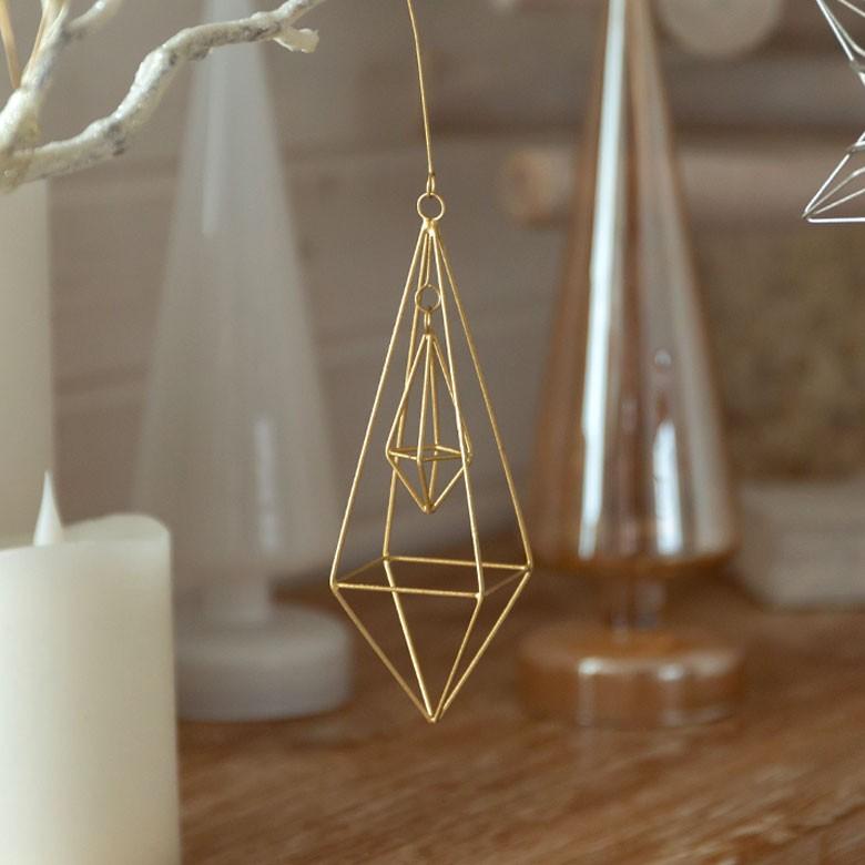 オーナメント アイアン 金属 ワイヤー 多面体 ゴールド シルバー 長さ14cm クリスマスデコレーション デコレーション 飾り おしゃれ 北欧 クリスマス雑貨 94726 | ブランド登録なし