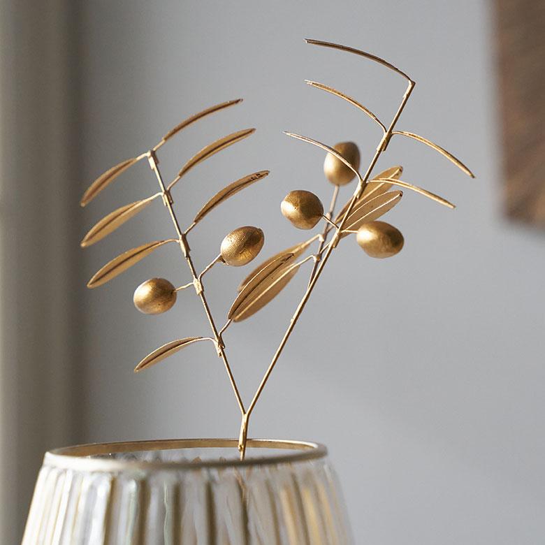 フェイク グリーン オリーブ 枝 造花 約 W 19cm D 6cm H 29cm ブリキ ゴールド おしゃれ クリスマス デコレーション インテリア パーティー 雑貨 西海岸 94743 | ブランド登録なし