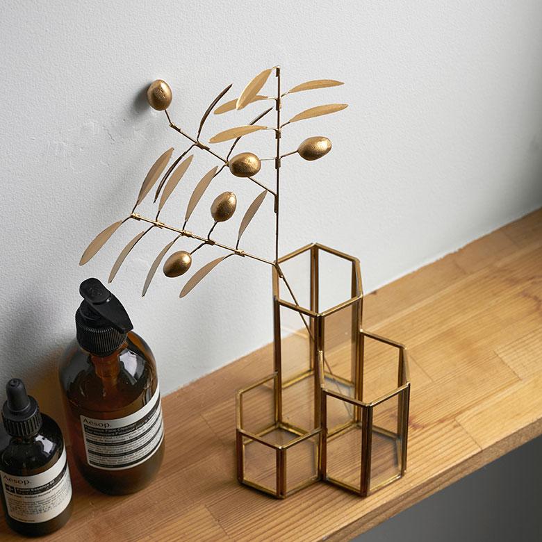 フェイク グリーン オリーブ 枝 造花 約 W 19cm D 6cm H 29cm ブリキ ゴールド おしゃれ クリスマス デコレーション インテリア パーティー 雑貨 西海岸 94743 | ブランド登録なし | 07