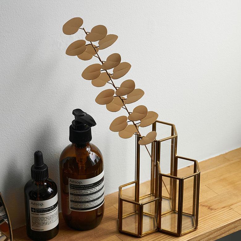 フェイク グリーン ユーカリ 枝 造花 約 W 7cm D 6cm H 32cm ブリキ ゴールド おしゃれ クリスマス デコレーション インテリア パーティー 雑貨 西海岸 94744 | ブランド登録なし