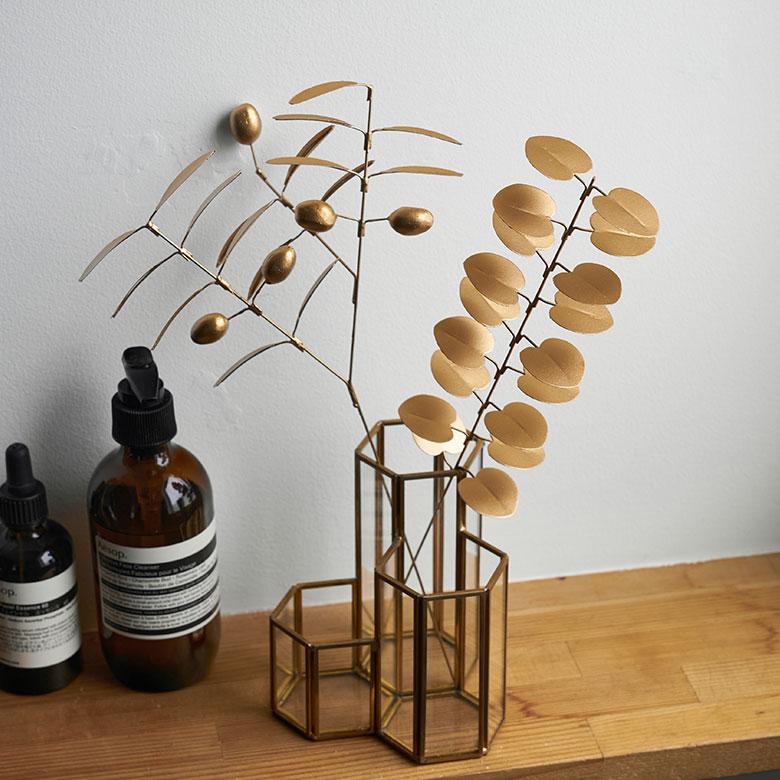 フェイク グリーン ユーカリ 枝 造花 約 W 7cm D 6cm H 32cm ブリキ ゴールド おしゃれ クリスマス デコレーション インテリア パーティー 雑貨 西海岸 94744 | ブランド登録なし | 04