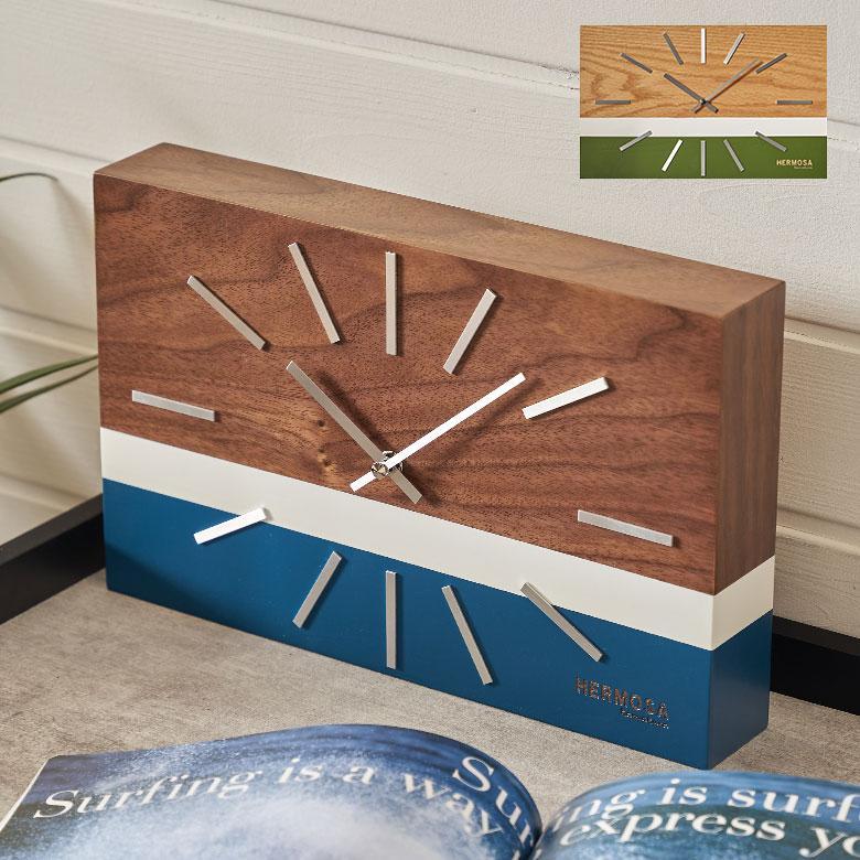 置き 時計 掛け アナログ クロック ウォール ウッド 木製 軽量 乾電池 レトロ ミッドセンチュリー 卓上 壁 おしゃれ 北欧 雑貨 インテリア 西海岸 94806 | HERMOSA