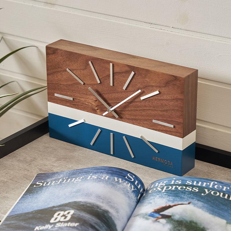 置き 時計 掛け アナログ クロック ウォール ウッド 木製 軽量 乾電池 レトロ ミッドセンチュリー 卓上 壁 おしゃれ 北欧 雑貨 インテリア 西海岸 94806 | HERMOSA | 13