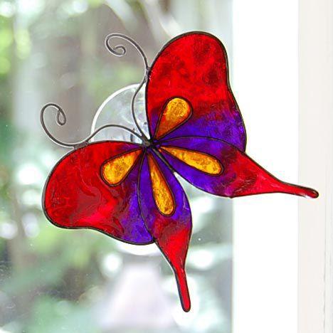 アジアン雑貨 蝶のウィンドウデコレーション レッド×バイオレット Mサイズ アジア工房 9481 | ブランド登録なし