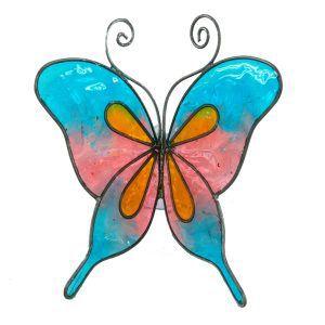 アジアン雑貨 蝶のウィンドウデコレーション ピンク×ウォーター Mサイズ アジア工房 9483 | ブランド登録なし