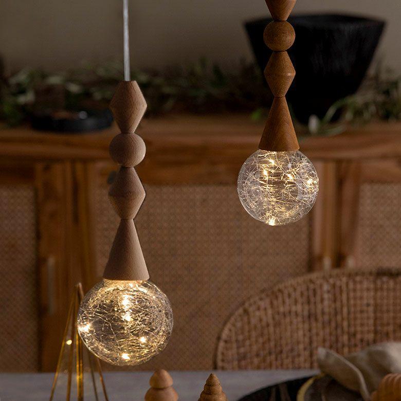 ペンダントライト LED 北欧 吊下げ照明　照明器具 1灯 ガラス ウッド 木製 ナチュラル モダン ダイニング キッチン 玄関 一人暮らし 電池 西海岸 94876 | ELEMENTS（インテリア）