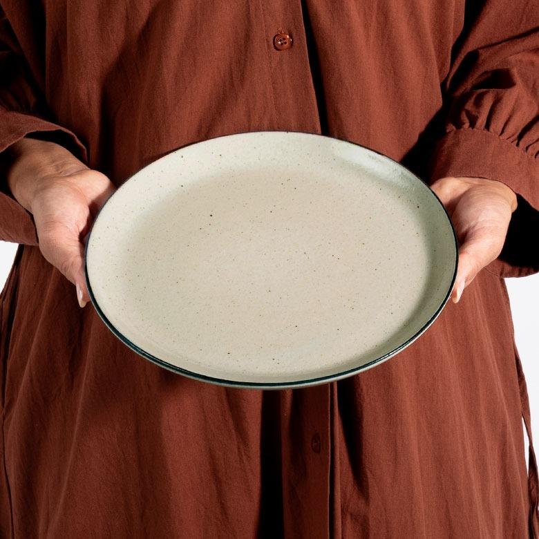 信楽焼 皿 丸皿 25cm 粉引 ライン 電子レンジ 食洗器対応 和食器 日本製 おしゃれ 和風 カフェ 陶器 ラウンドプレートプレート 大皿 平皿 リム皿 94928 | ブランド登録なし | 09