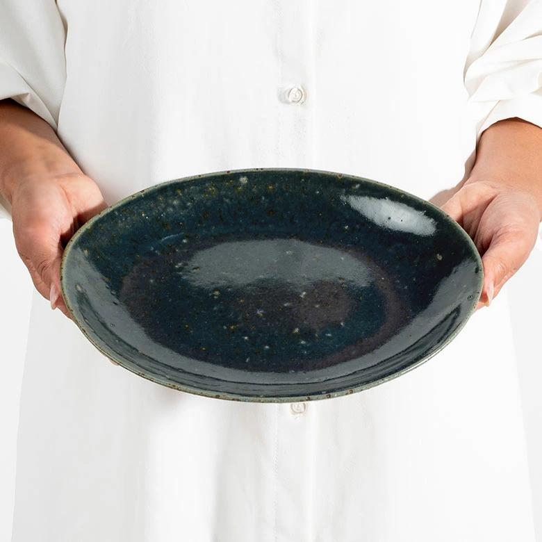 信楽焼 皿 大皿 丸皿 オーバル プレート 藍 ネイビー 電子レンジ 食洗器対応 和食器 日本製 おしゃれ 和風 カフェ 陶器 ラウンドプレート 平皿 リム皿 94935 | ブランド登録なし | 10