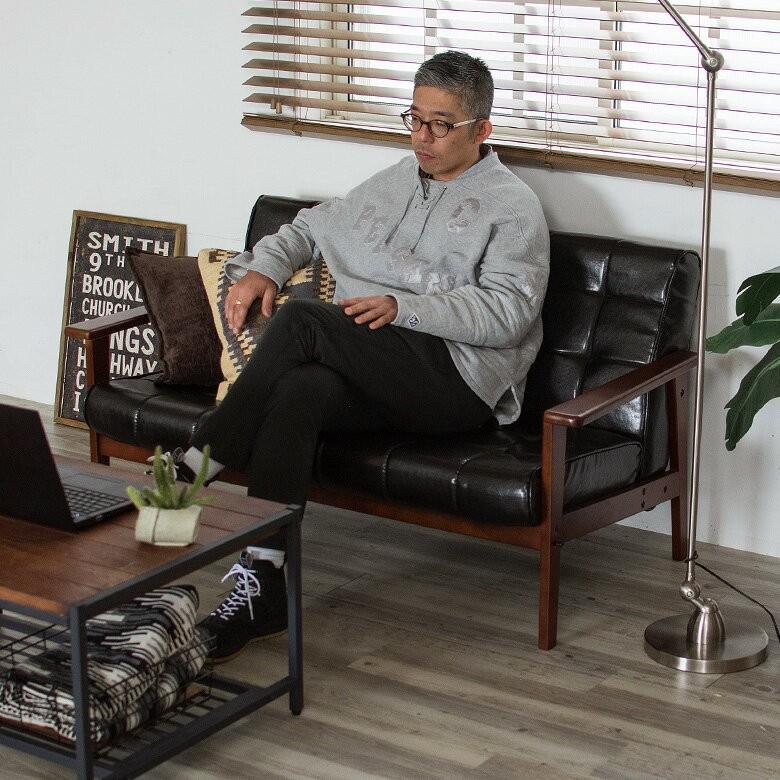 ソファ 2人掛け 合皮レザー 肘掛け 幅135cm ソファー レトロ