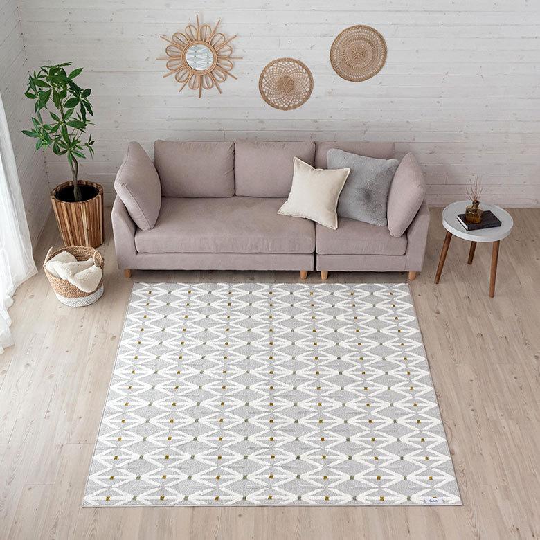 ラグマット カーペット タフト 約185×185cm ラグ リビング 洗濯可 国産 長方形 オール幾何学模様 北欧 96040 | ブランド登録なし | 03