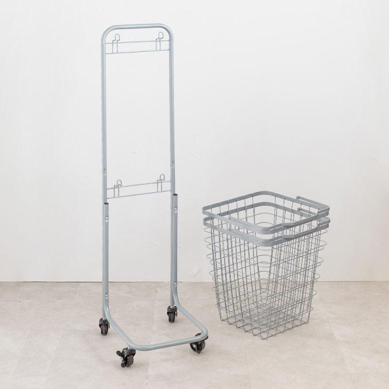 ランドリーラック バスケット かご 付 ワイヤー スクエア 2段 縦型 ワゴン ランドリー ラック キャスター 洗濯 スリム 収納 洗濯物 入れ 北欧 おしゃれ 96044 | ブランド登録なし | 18