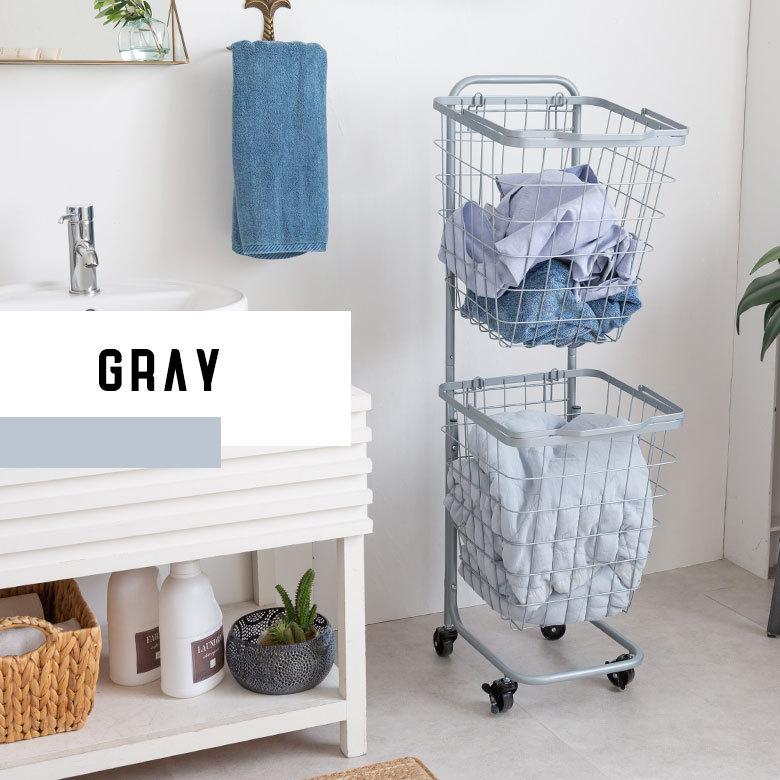 ランドリーラック バスケット かご 付 ワイヤー スクエア 2段 縦型 ワゴン ランドリー ラック キャスター 洗濯 スリム 収納 洗濯物 入れ 北欧 おしゃれ 96044 | ブランド登録なし | 05