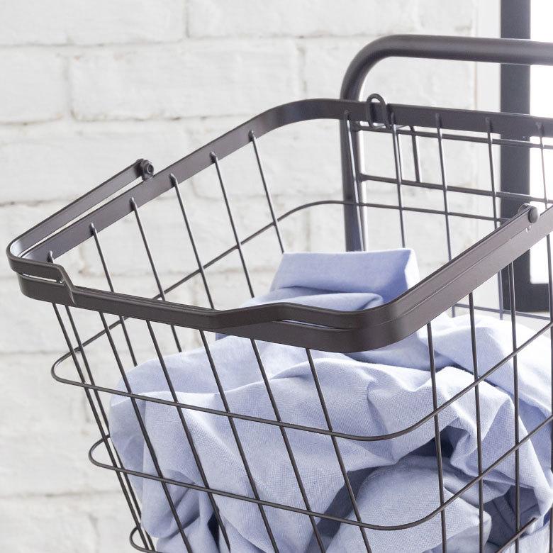 ランドリーラック バスケット かご 付 ワイヤー  スクエア 3段 縦型 ワゴン ランドリー ラック キャスター 洗濯 スリム 収納  洗濯物 入れ 北欧 おしゃれ 96045 | ブランド登録なし | 17