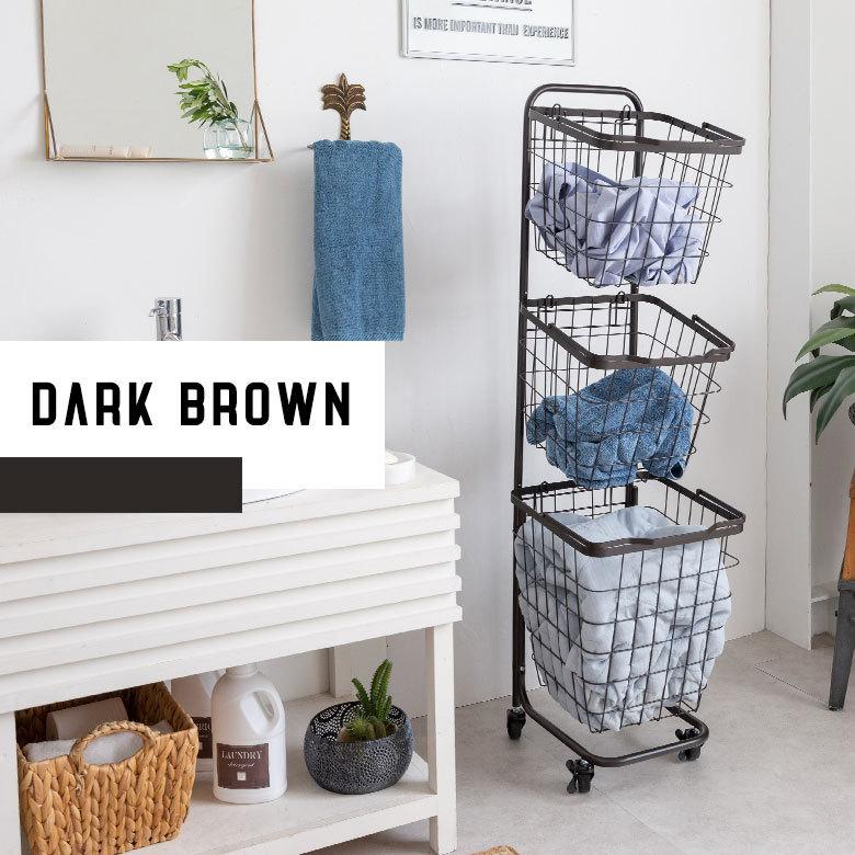 ランドリーラック バスケット かご 付 ワイヤー  スクエア 3段 縦型 ワゴン ランドリー ラック キャスター 洗濯 スリム 収納  洗濯物 入れ 北欧 おしゃれ 96045 | ブランド登録なし | 05