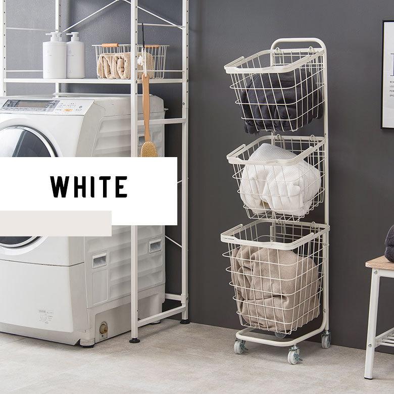ランドリーラック バスケット かご 付 ワイヤー  スクエア 3段 縦型 ワゴン ランドリー ラック キャスター 洗濯 スリム 収納  洗濯物 入れ 北欧 おしゃれ 96045 | ブランド登録なし | 06