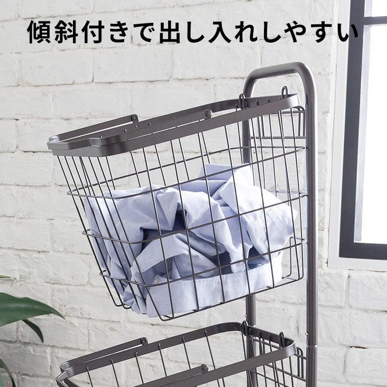 ランドリーラック バスケット かご 付 ワイヤー  スクエア 3段 縦型 ワゴン ランドリー ラック キャスター 洗濯 スリム 収納  洗濯物 入れ 北欧 おしゃれ 96045 | ブランド登録なし | 11