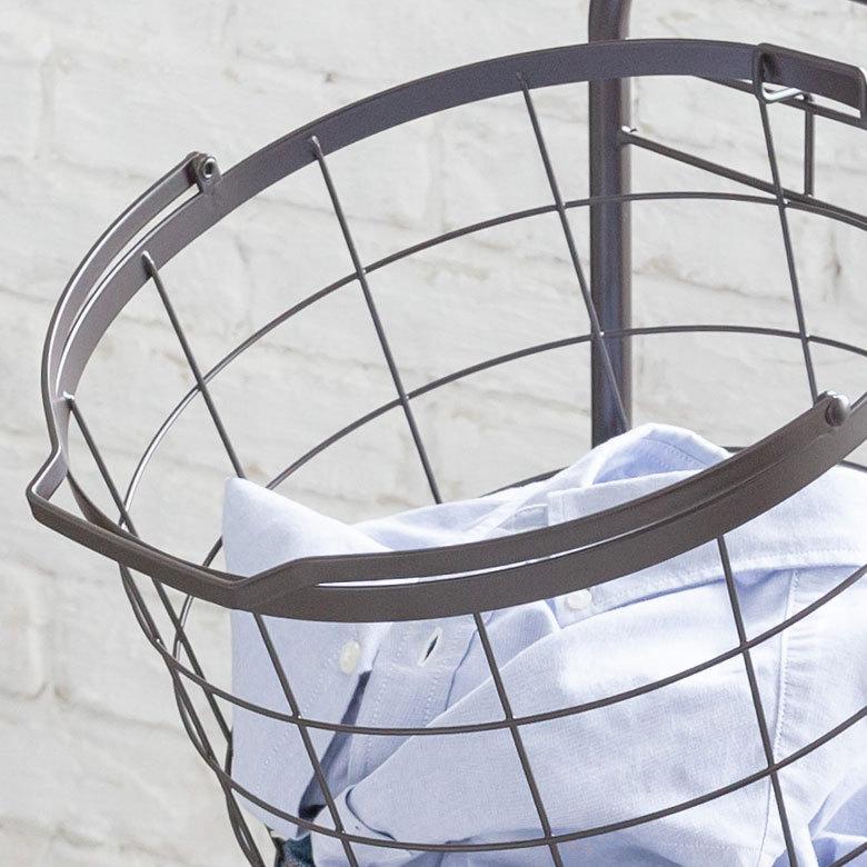 ランドリーラック バスケット かご 付 ワイヤー ラウンド 2段 縦型 ワゴン ランドリー ラック キャスター 洗濯 スリム 収納  洗濯物 入れ 北欧 おしゃれ 96046 | ブランド登録なし | 17