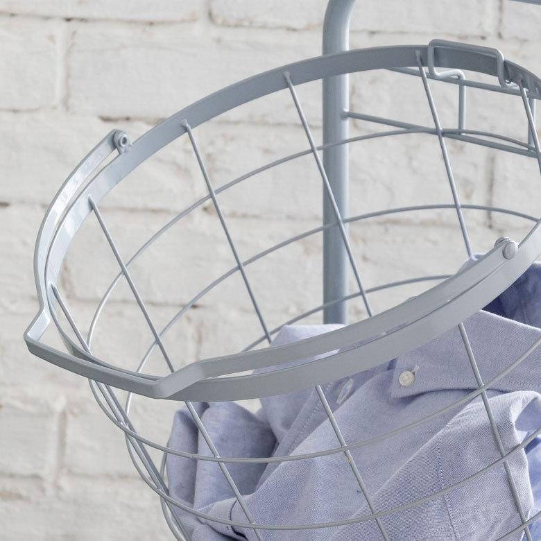 ランドリーラック バスケット かご 付 ワイヤー ラウンド 3段 縦型 ワゴン ランドリー ラック キャスター 洗濯 スリム 収納  洗濯物 入れ 北欧 おしゃれ 96047 | ブランド登録なし | 17