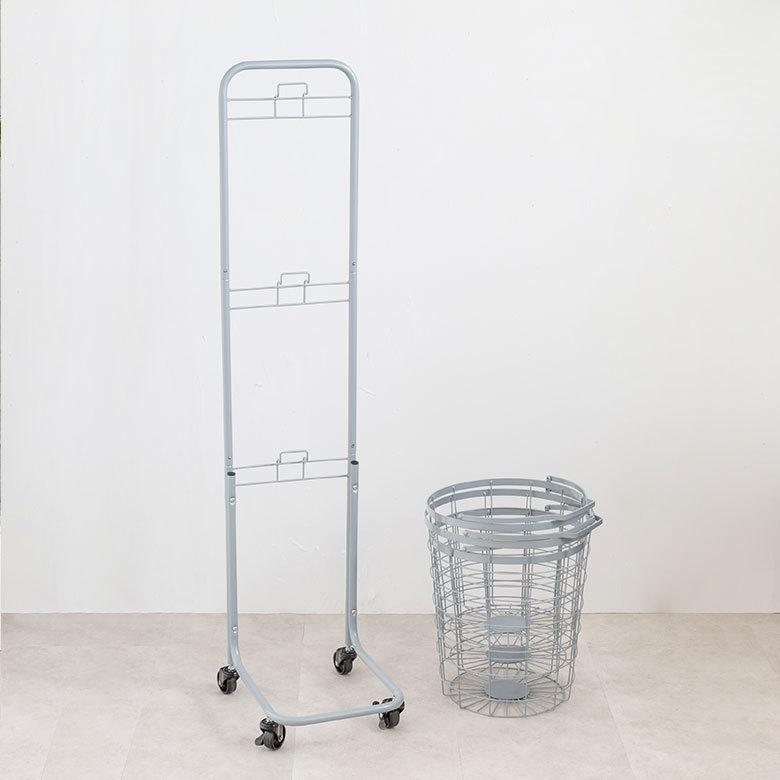 ランドリーラック バスケット かご 付 ワイヤー ラウンド 3段 縦型 ワゴン ランドリー ラック キャスター 洗濯 スリム 収納  洗濯物 入れ 北欧 おしゃれ 96047 | ブランド登録なし | 18