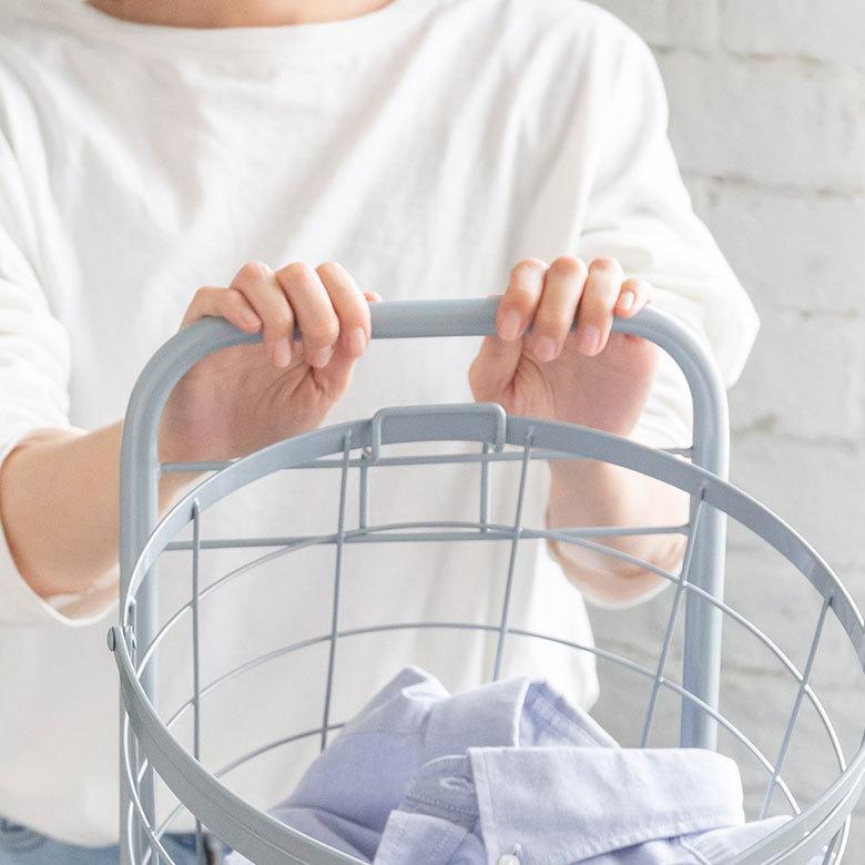 ランドリーラック バスケット かご 付 ワイヤー ラウンド 3段 縦型 ワゴン ランドリー ラック キャスター 洗濯 スリム 収納  洗濯物 入れ 北欧 おしゃれ 96047 | ブランド登録なし | 21