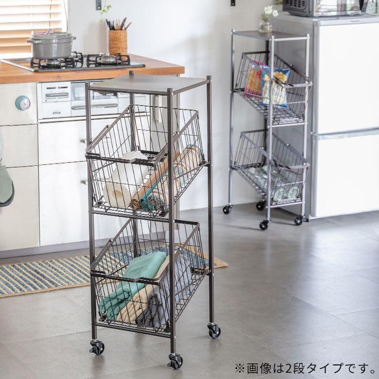 ランドリーラック バスケット かご 付 ワイヤー スクエア 2段 縦型 ワゴン 斜め ランドリー ラック キャスター 洗濯 スリム 収納  洗濯物 入れ おしゃれ 96053 | ブランド登録なし | 13