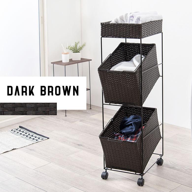 ランドリーラック バスケット かご 付 防水 スクエア 3段 縦型 ワゴン 斜め ランドリー ラック キャスター 洗濯 スリム 収納  洗濯物 入れ 北欧 おしゃれ 96054 | ブランド登録なし | 04