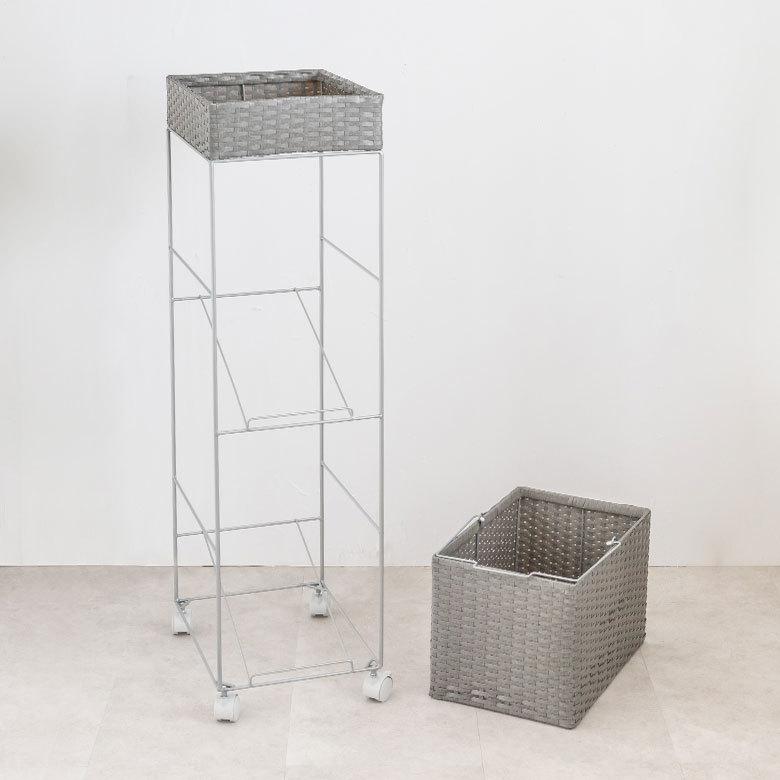 ランドリーラック バスケット かご 付 防水 スクエア 3段 縦型 ワゴン 斜め ランドリー ラック キャスター 洗濯 スリム 収納  洗濯物 入れ 北欧 おしゃれ 96054 | ブランド登録なし | 17