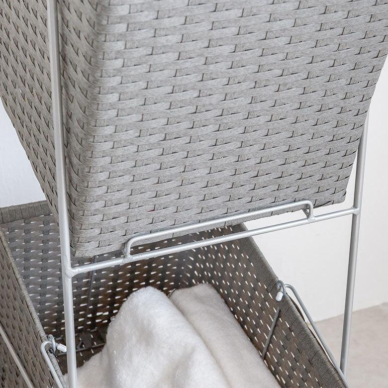 ランドリーラック バスケット かご 付 防水 スクエア 3段 縦型 ワゴン 斜め ランドリー ラック キャスター 洗濯 スリム 収納  洗濯物 入れ 北欧 おしゃれ 96054 | ブランド登録なし | 18