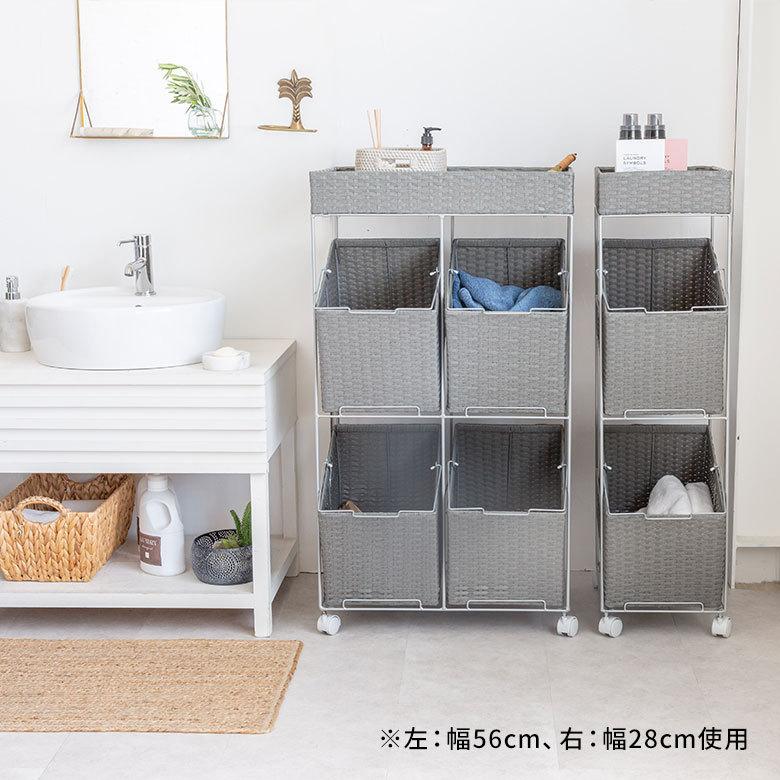 ランドリーラック バスケット かご 付 防水 スクエア 3段 縦型 ワゴン 斜め ランドリー ラック キャスター 洗濯 スリム 収納  洗濯物 入れ 北欧 おしゃれ 96054 | ブランド登録なし | 22