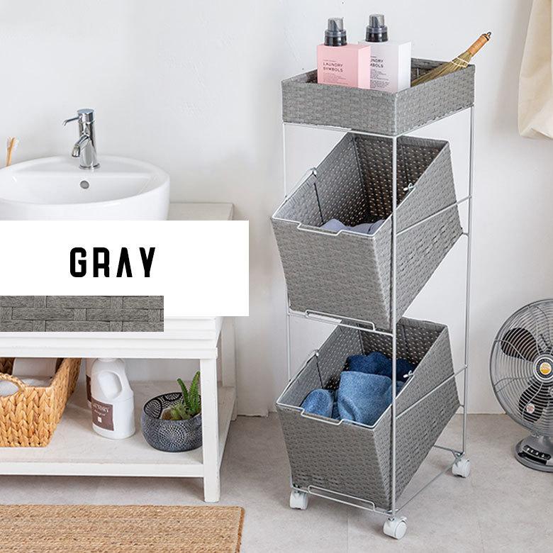 ランドリーラック バスケット かご 付 防水 スクエア 3段 縦型 ワゴン 斜め ランドリー ラック キャスター 洗濯 スリム 収納  洗濯物 入れ 北欧 おしゃれ 96054 | ブランド登録なし | 05