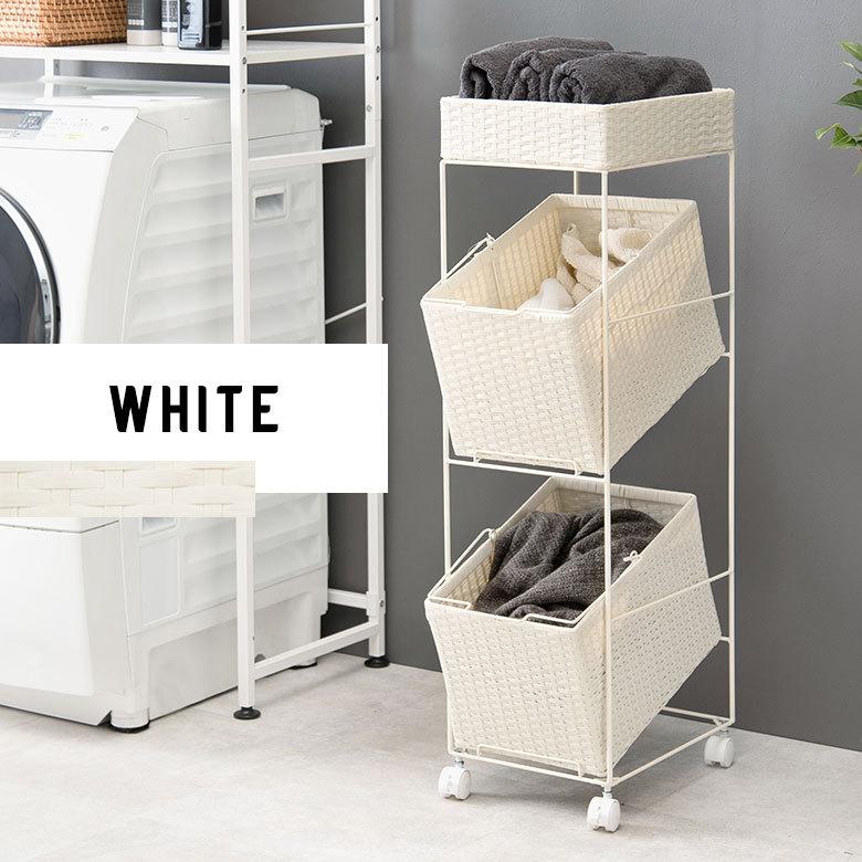 ランドリーラック バスケット かご 付 防水 スクエア 3段 縦型 ワゴン 斜め ランドリー ラック キャスター 洗濯 スリム 収納  洗濯物 入れ 北欧 おしゃれ 96054 | ブランド登録なし | 06