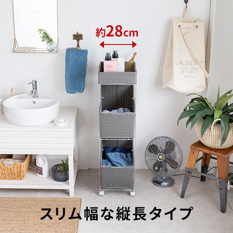ランドリーラック バスケット かご 付 防水 スクエア 3段 縦型 ワゴン 斜め ランドリー ラック キャスター 洗濯 スリム 収納  洗濯物 入れ 北欧 おしゃれ 96054 | ブランド登録なし | 07
