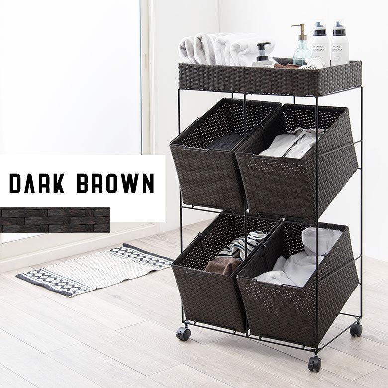 ランドリーラック バスケット かご 付 防水 スクエア 3段 縦型 ワゴン 斜め ランドリー ラック キャスター 洗濯 ワイド 収納  洗濯物 入れ 北欧 おしゃれ 96055 | ブランド登録なし | 04
