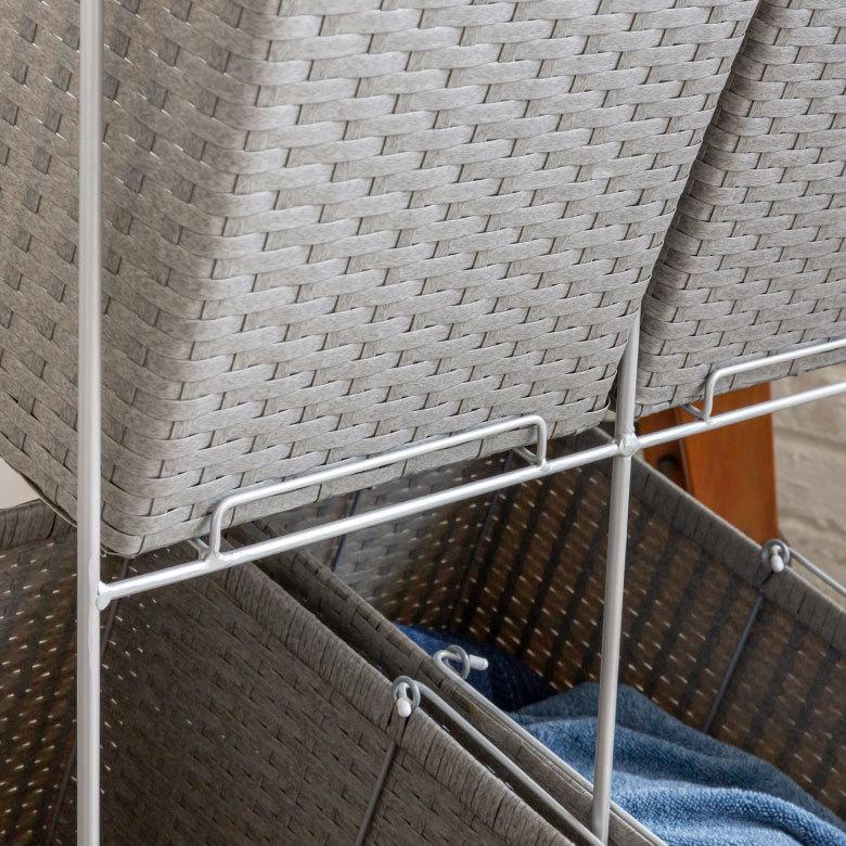 ランドリーラック バスケット かご 付 防水 スクエア 3段 縦型 ワゴン 斜め ランドリー ラック キャスター 洗濯 ワイド 収納  洗濯物 入れ 北欧 おしゃれ 96055 | ブランド登録なし | 18