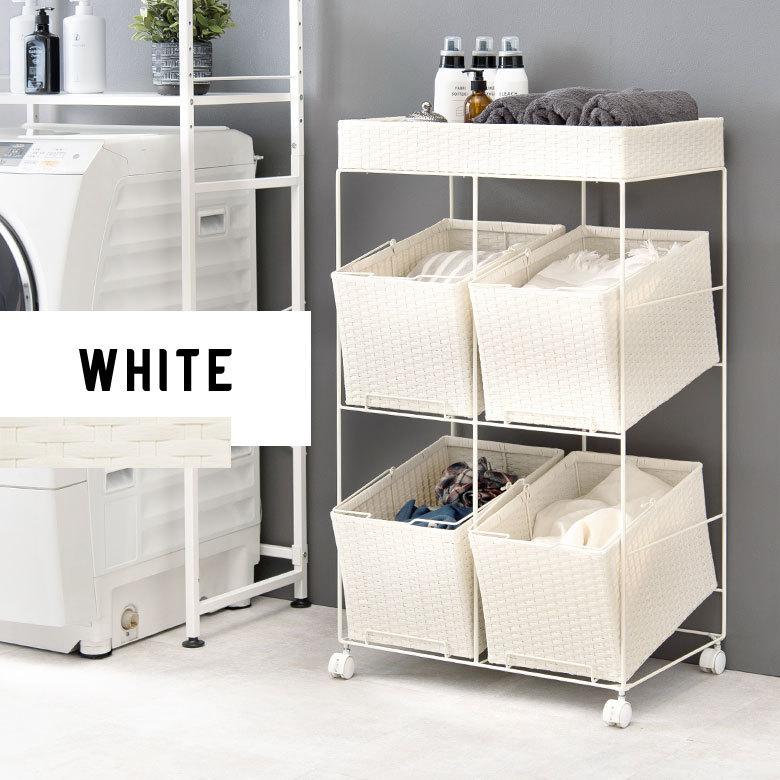 ランドリーラック バスケット かご 付 防水 スクエア 3段 縦型 ワゴン 斜め ランドリー ラック キャスター 洗濯 ワイド 収納  洗濯物 入れ 北欧 おしゃれ 96055 | ブランド登録なし | 05
