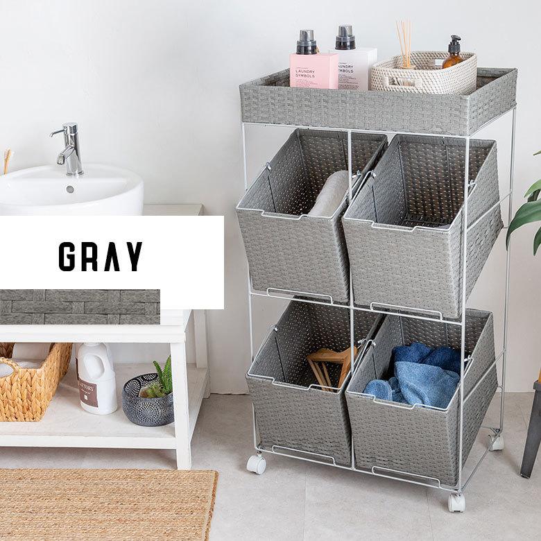 ランドリーラック バスケット かご 付 防水 スクエア 3段 縦型 ワゴン 斜め ランドリー ラック キャスター 洗濯 ワイド 収納  洗濯物 入れ 北欧 おしゃれ 96055 | ブランド登録なし | 06