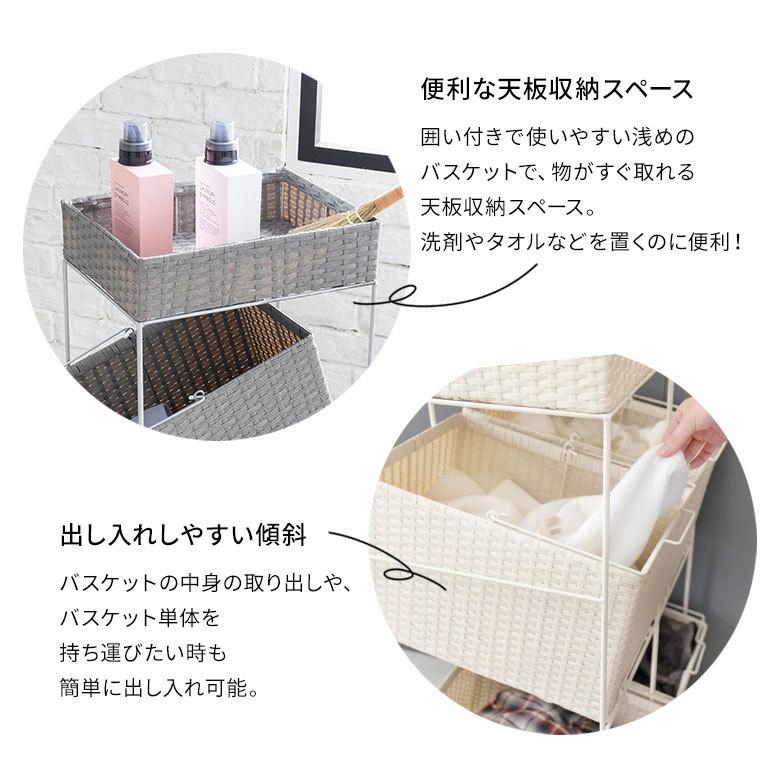 ランドリーラック バスケット かご 付 防水 スクエア 3段 縦型 ワゴン