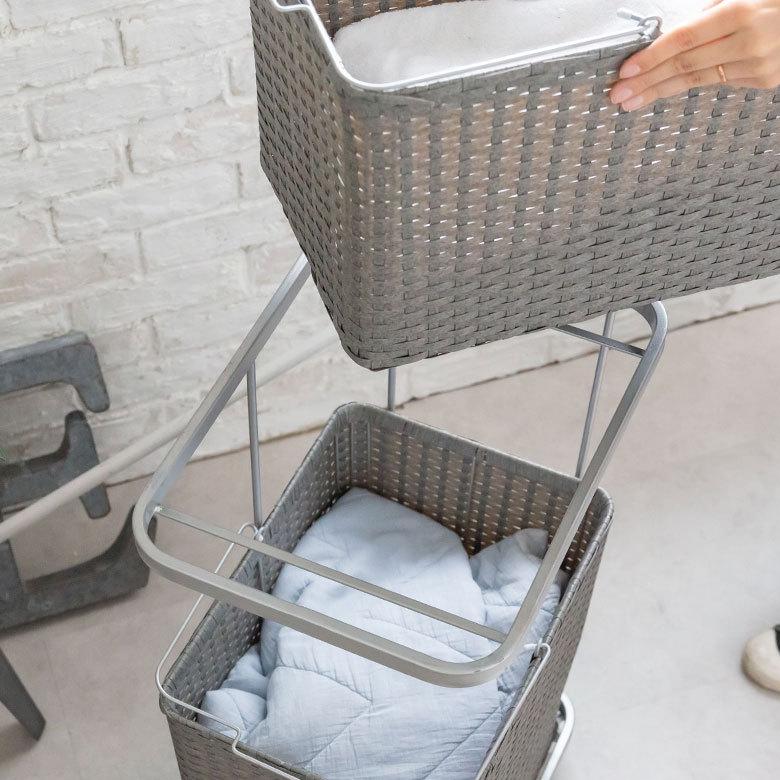 ランドリーラック バスケット かご 付 防水 スクエア 2段 縦型 ワゴン 水平 ランドリー ラック キャスター 洗濯 スリム 収納  洗濯物 入れ 北欧 おしゃれ 96056 | ブランド登録なし | 16
