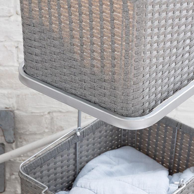 ランドリーラック バスケット かご 付 防水 スクエア 2段 縦型 ワゴン 水平 ランドリー ラック キャスター 洗濯 スリム 収納  洗濯物 入れ 北欧 おしゃれ 96056 | ブランド登録なし | 18