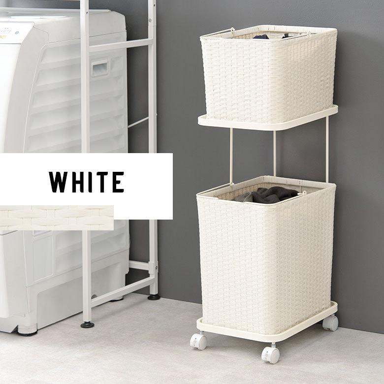 ランドリーラック バスケット かご 付 防水 スクエア 2段 縦型 ワゴン 水平 ランドリー ラック キャスター 洗濯 スリム 収納  洗濯物 入れ 北欧 おしゃれ 96056 | ブランド登録なし | 05