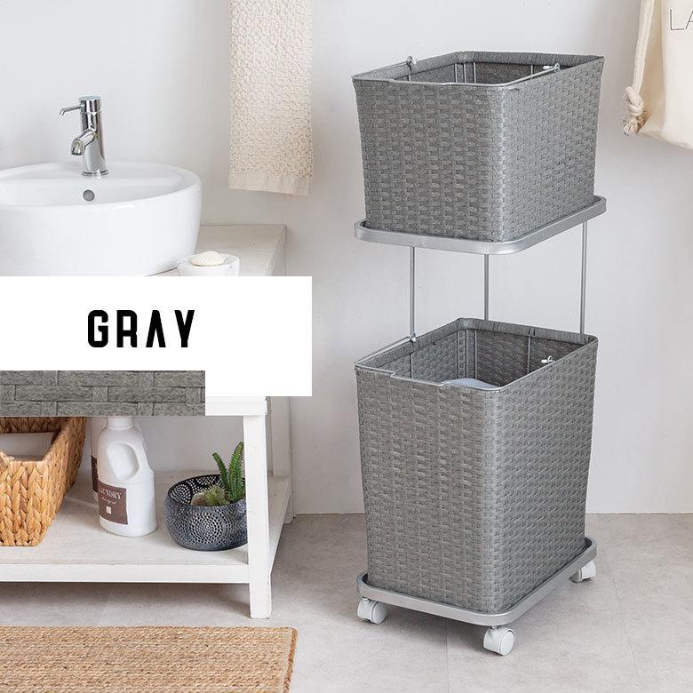 ランドリーラック バスケット かご 付 防水 スクエア 2段 縦型 ワゴン 水平 ランドリー ラック キャスター 洗濯 スリム 収納  洗濯物 入れ 北欧 おしゃれ 96056 | ブランド登録なし | 06