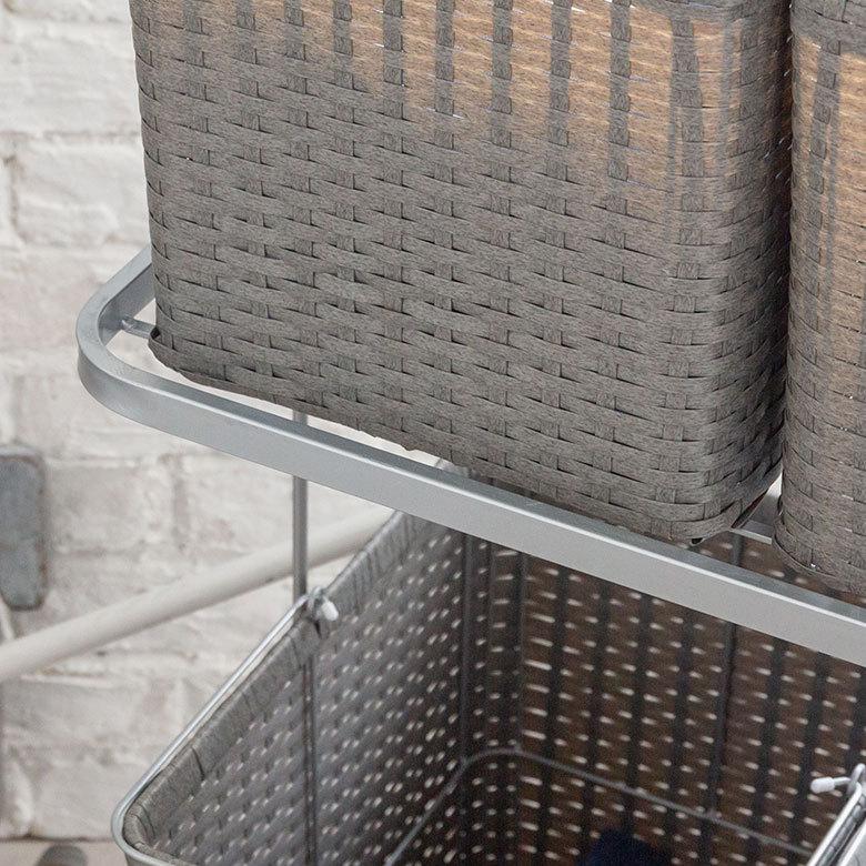 ランドリーラック バスケット かご 付 防水 スクエア 2段 縦型 ワゴン 水平 ランドリー ラック キャスター 洗濯 ワイド 収納  洗濯物 入れ 北欧 おしゃれ 96057 | ブランド登録なし | 18