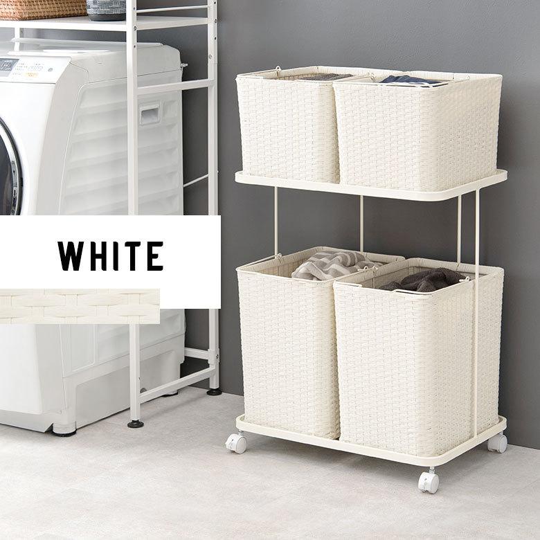 ランドリーラック バスケット かご 付 防水 スクエア 2段 縦型 ワゴン 水平 ランドリー ラック キャスター 洗濯 ワイド 収納  洗濯物 入れ 北欧 おしゃれ 96057 | ブランド登録なし | 05