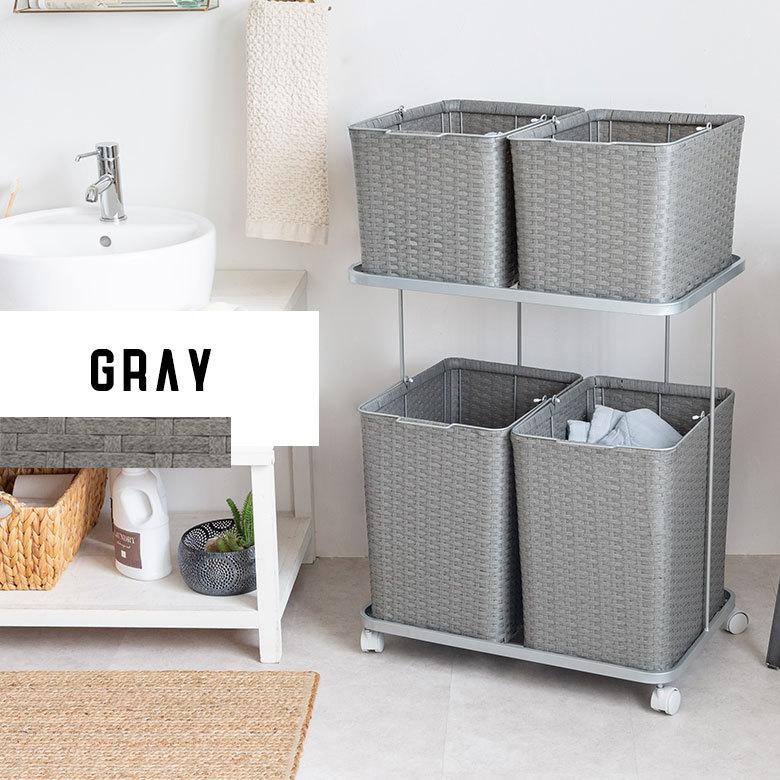 ランドリーラック バスケット かご 付 防水 スクエア 2段 縦型 ワゴン 水平 ランドリー ラック キャスター 洗濯 ワイド 収納  洗濯物 入れ 北欧 おしゃれ 96057 | ブランド登録なし | 06