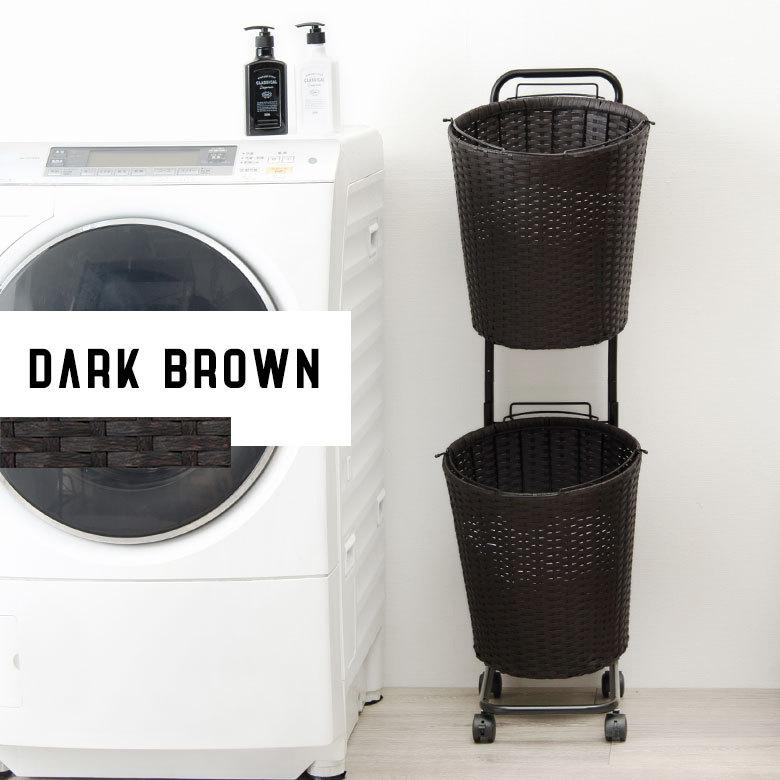 ランドリーラック バスケット かご 付 防水 ラウンド 2段 縦型 ワゴン ランドリー ラック キャスター 洗濯 スリム 収納  洗濯物 入れ 北欧 おしゃれ 96058 | ブランド登録なし | 04