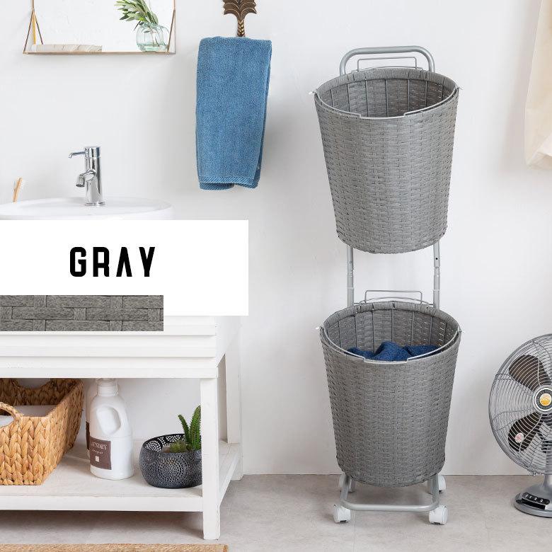 ランドリーラック バスケット かご 付 防水 ラウンド 2段 縦型 ワゴン ランドリー ラック キャスター 洗濯 スリム 収納  洗濯物 入れ 北欧 おしゃれ 96058 | ブランド登録なし | 05