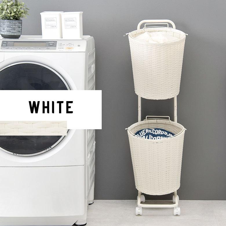 ランドリーラック バスケット かご 付 防水 ラウンド 2段 縦型 ワゴン ランドリー ラック キャスター 洗濯 スリム 収納  洗濯物 入れ 北欧 おしゃれ 96058 | ブランド登録なし | 06