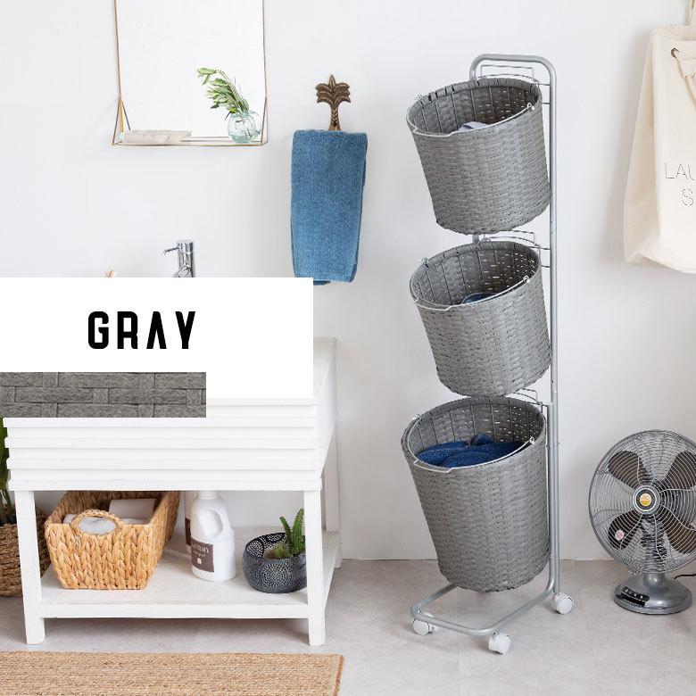 ランドリーラック バスケット かご 付 防水 ラウンド 3段 縦型 ワゴン ランドリー ラック キャスター 洗濯 スリム 収納  洗濯物 入れ 北欧 おしゃれ 96059 | ブランド登録なし | 05