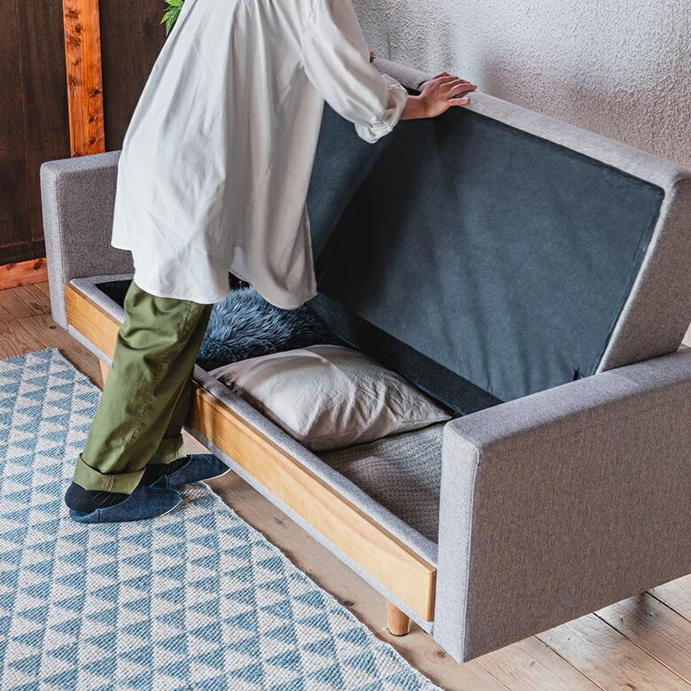 ソファ ベッド 3人掛け ロー ソファー シングル クッション 付き ファブリック 収納 ローリング式 北欧 おしゃれ モダン 家具 インテリア  西海岸 96066 | 関家具 | 12