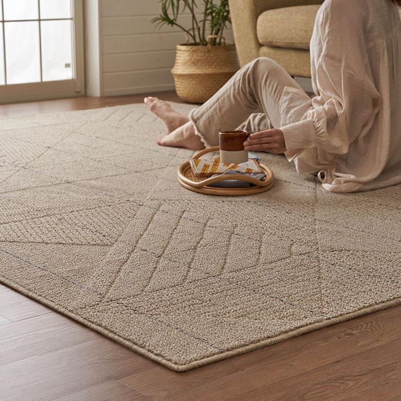 ラグ マット 日本製 国産 185×185cm 洗える 防ダニ 床暖房対応 遊び毛防止 オールシーズン 春 夏 秋 冬 おしゃれ 北欧 コンパクト インテリア 西海岸風 96073 | スミノエ | 20